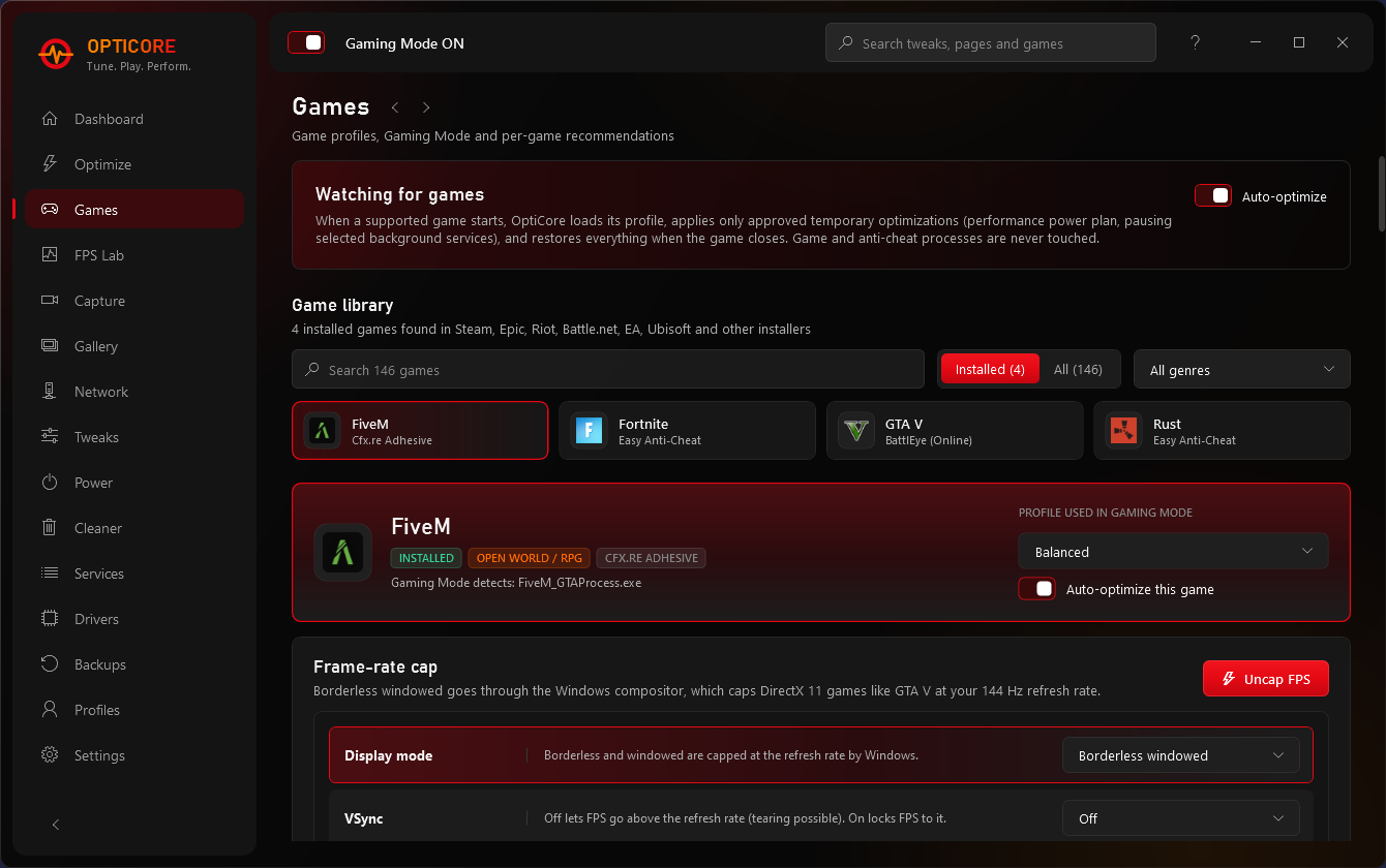 OptiCore screenshot